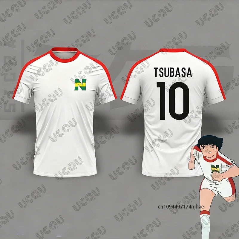2 Piece Outfit Children Tracksuit Captain Tsubasa Football No.10 Print Tshirt+Shorts Set Casual Suit Sports Kids/Adult Clothes