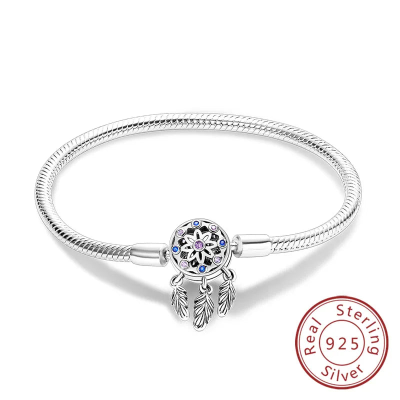 Bracelet 17-20CM Love Heart Original 925 Sterling Silver Charm Bracelet Pave Zirconia Bracelet for Women DIY Charm Jewelry Gifts