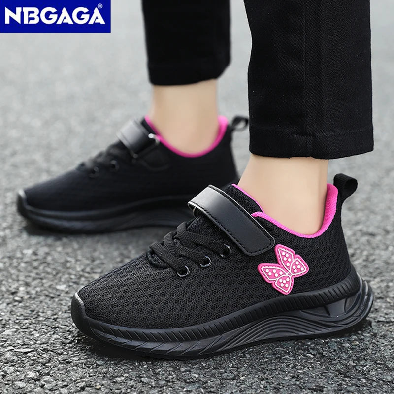 Summer Kids Casual Black Girls Mesh Breathable Shoes Fashion For 7-15y Lightweight Sport Student's Children Sports Walking Shoe