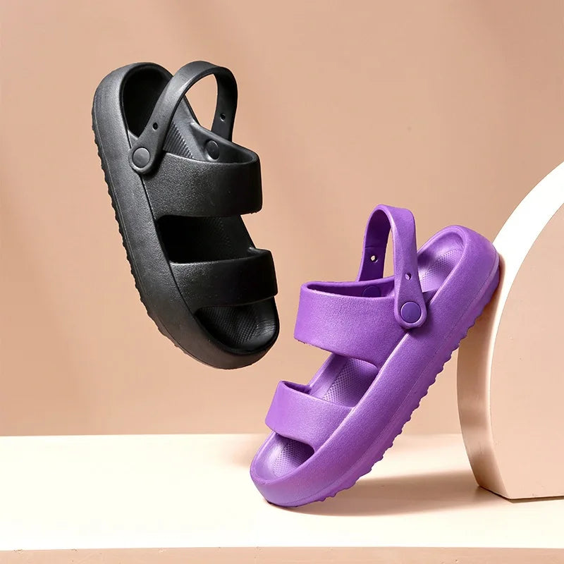 Smile Pop Summer Women Home Slippers With Snaps Outdoor Breathable Casual Sandals Women Non-slip Platform Beach Shoes Women