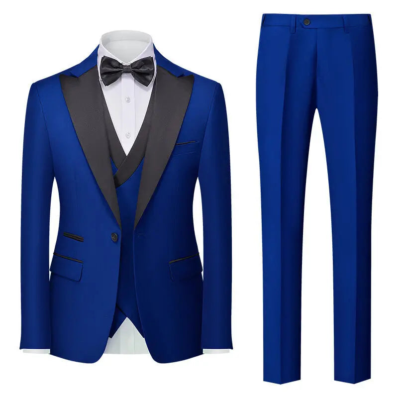 Casual Slim Fit Wedding Groomsmen Business Suit Three Piece Set Cotton Blend Polyester Fiber Single Button Summer Fashion