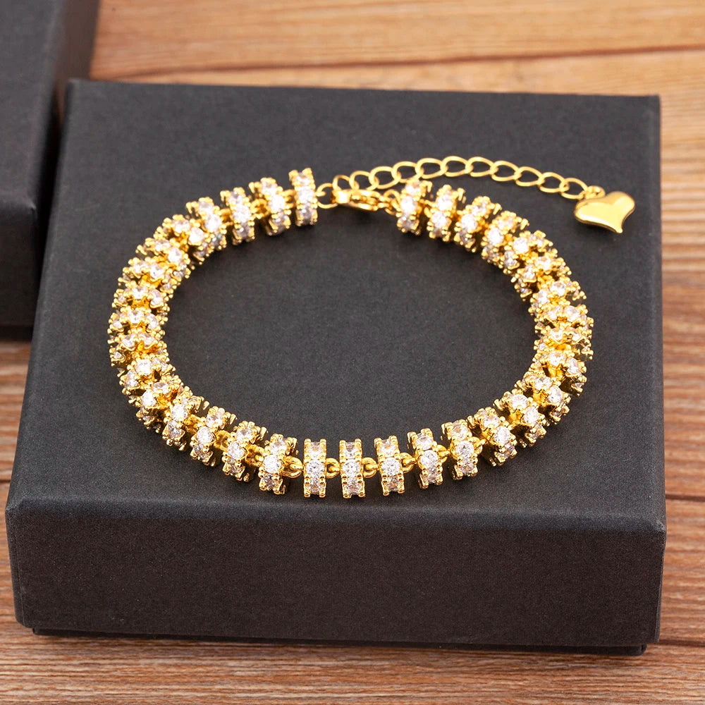 Nidin Fashion Gold Plated Chain Bead Bracelet for Women Colorful Crystal Zircon Heart Shape Charm Wedding Party Jewelry Gifts