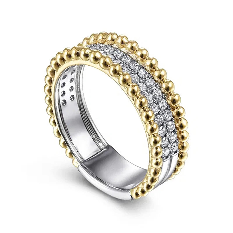 Huitan Stylish Female Engagement Jewelry Ring with Brilliant Zirconia Delicate Fashion Two-tone Style Accessories for Wedding