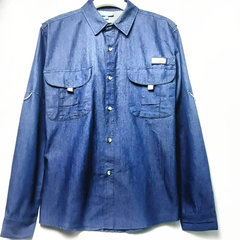 Middle aged and young men business casual Summer sun protection Shirt men Men's collar workwear shirt, workwear, pocket casual