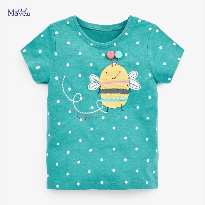 Little maven 2026 Cotton T-shirt Short Sleeves Summer Clothes with Little Bees Lovely for Baby Girls Kids 2 to 7 year