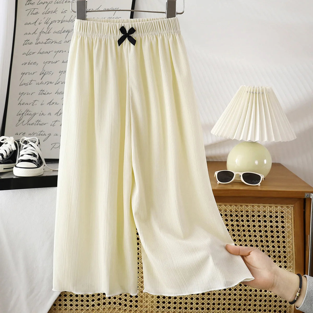 1pcs Summer Kids Wide-leg Pants Girls Children Leisure Sports Straight Pants Baby Bow Loose Trousers Student Comfortable Clothes