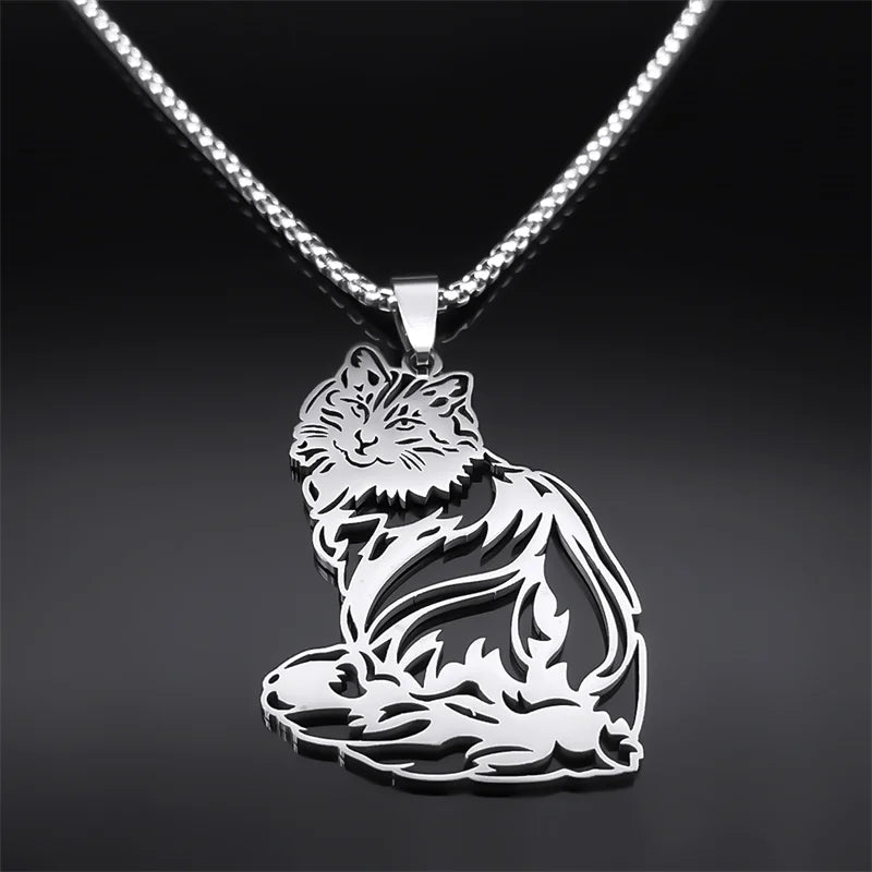 Cute Cat Ragdoll Kitty Pendant Necklace for Women Men Stainless Steel Silver Color Chain Pet Lover Gift Jewelry colar N3213S01