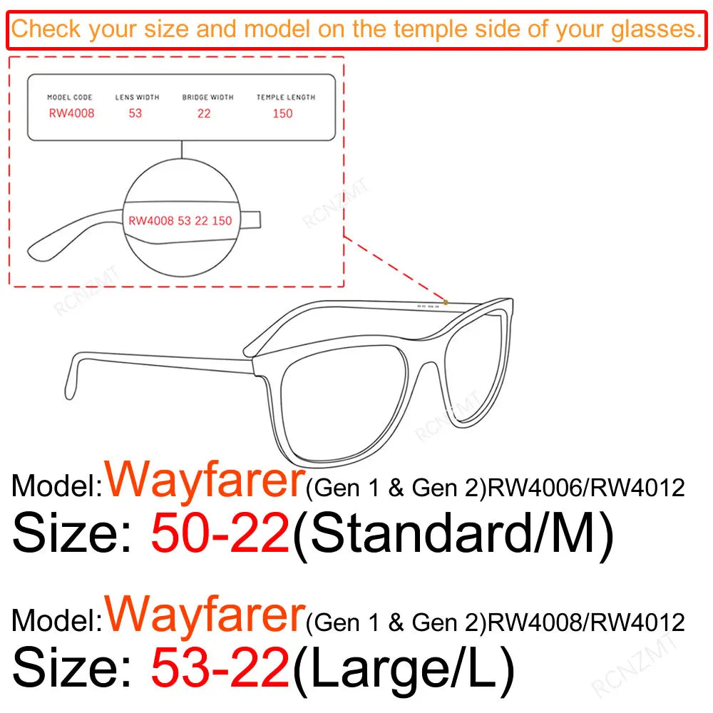 Photochromic &Polarized Replacement Sunglasses Lenses for Ray-Ban Meta Wayfarer RW4006 RW4008 4012 Gen1/2 AR Glasses Accessories
