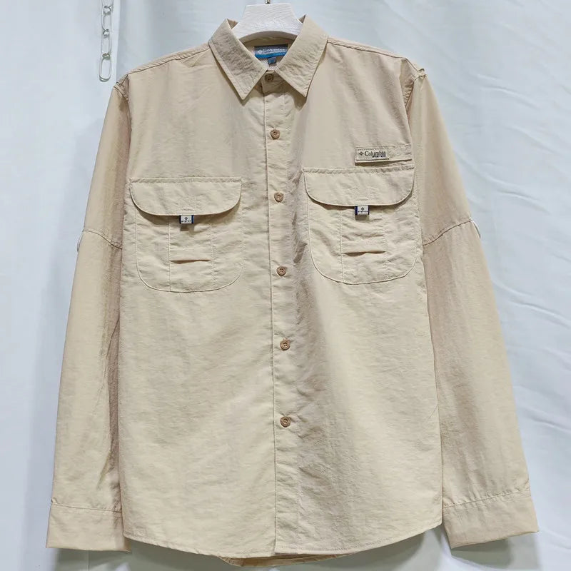Middle aged and young men business casual Summer sun protection Shirt men Men's collar workwear shirt, workwear, pocket casual