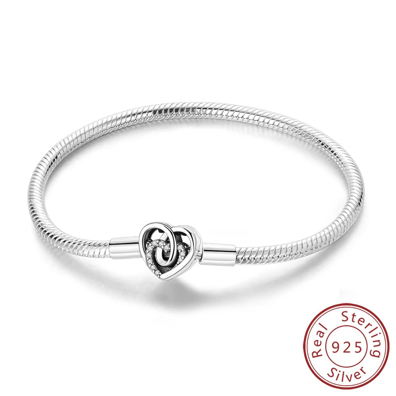 Bracelet 17-20CM Love Heart Original 925 Sterling Silver Charm Bracelet Pave Zirconia Bracelet for Women DIY Charm Jewelry Gifts