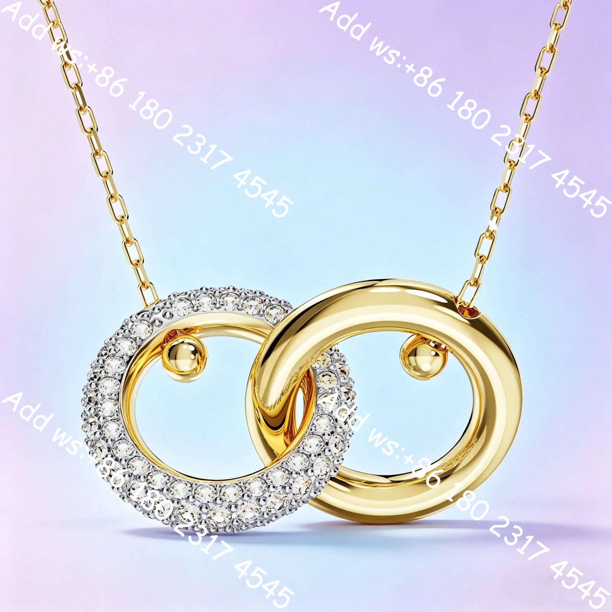 Light luxury Double Circle Zircon Jewelry Set, Necklace Earrings Bracelet Ring Set,Elegant Minimalist
