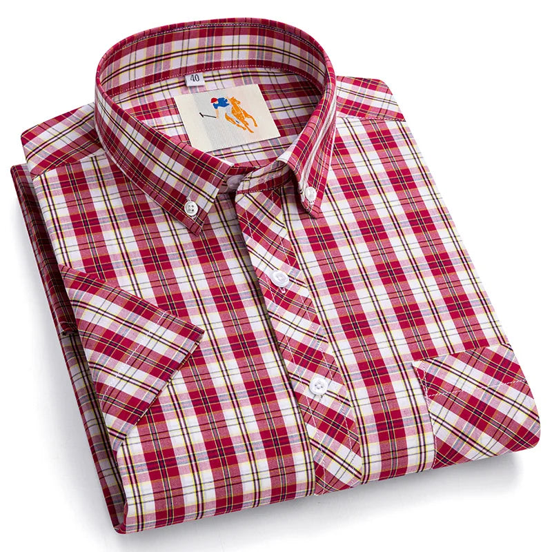 Cotton England Plaid Shirts For Men Plus Size Regular Fit Classic Man's Clothing Young Boy New Style Summer Short Sleeve Shirts