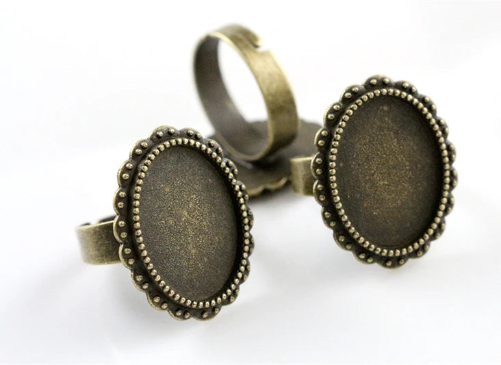 Fit 13x18mm 5pcs Bronze Antique Silver Plated Color Oval Adjustable Ring Settings Blank/Base,Fit 13x18mm Glass Cabochons