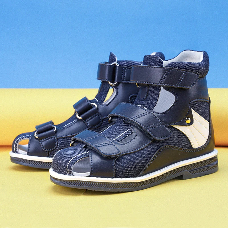 Princepard Summer Kids Orthopedic Sandals Boys Girls Genuine Leather Footwear Toddler Walking Correcting Shoes with Arch Support