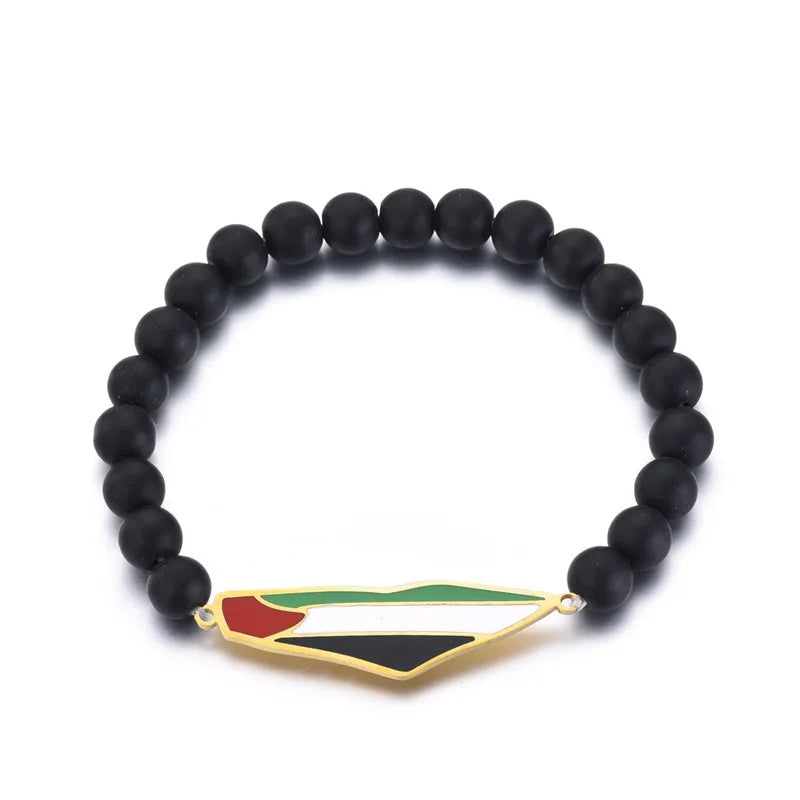 HNSP Palestine Beaded Bracelet For Men Hand Chain Stainless Steel Palestine Map Flag Pendant Jewelry Accessories Series