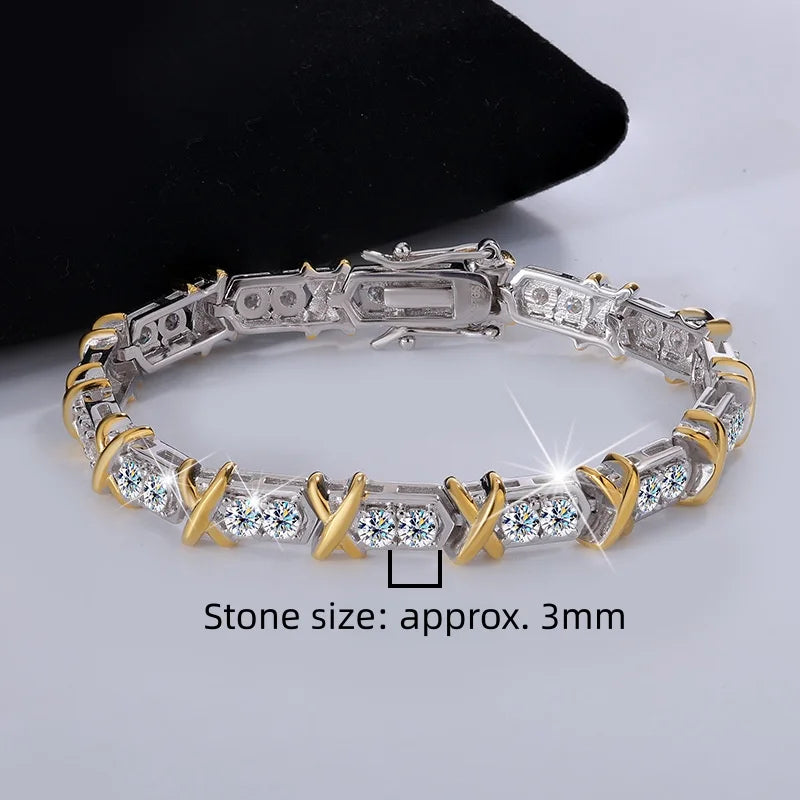 S925 Sterling Silver Tennis Bracelet with Moissanite Fashion Dual-tone Vintage Couple's Jewelry Retro Hand Accessory