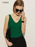 Amii Minimalism Summer New Women's Camisole Tops Office Lady Solid V-neck Sexy Slim Vest Girls Tank Streetwear Tops 12321058