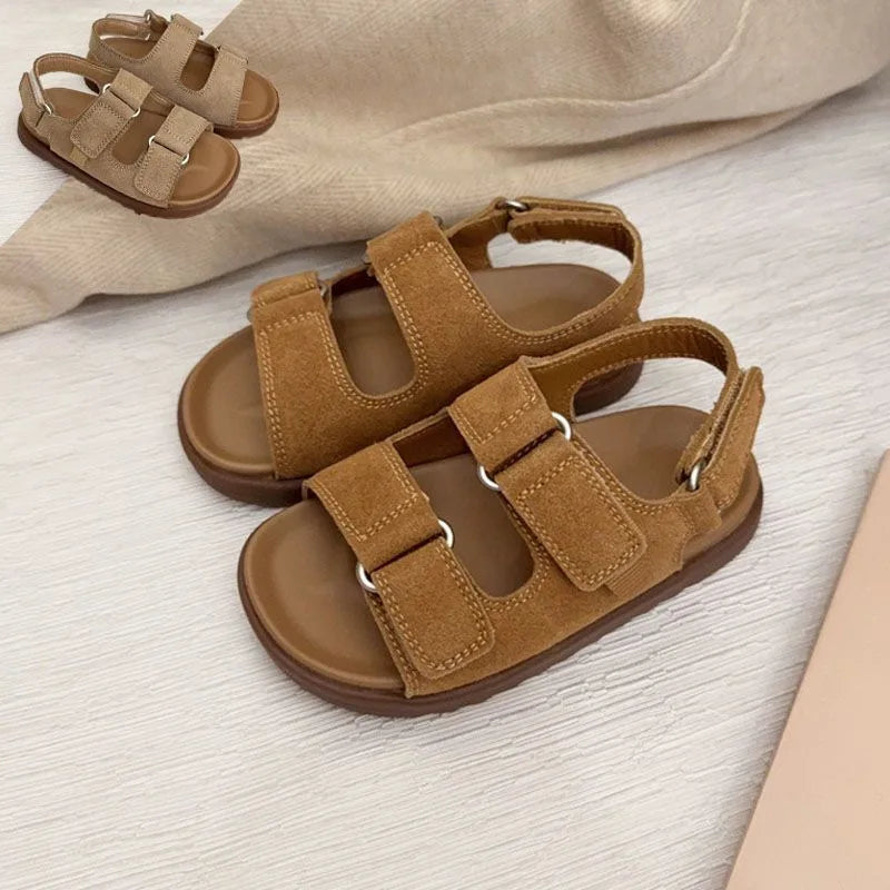 Fashion Boys Girls Sandal 2026 Summer New Fashion Simple Solid Color Children's Suede Outdoors Non-slip Open Toe Beach Sandals