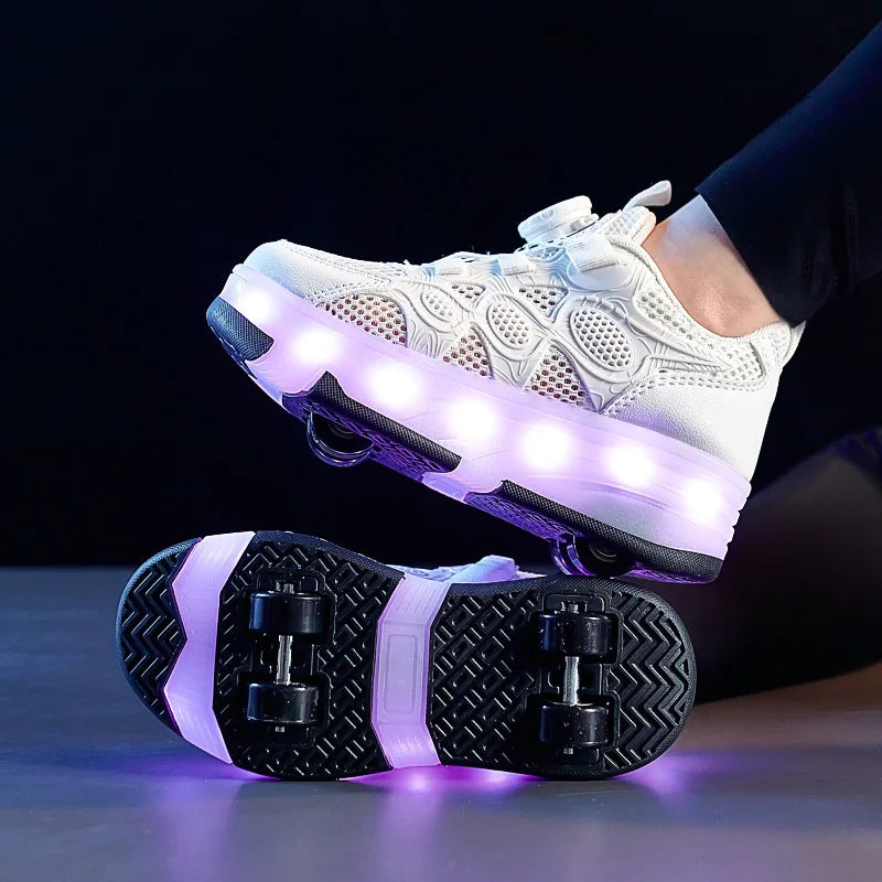 Children's Roller Skates Sports Inline Skating Shoes Boys And Girls Breathable Wheel Shoes Summer Lighting Four-Wheel Gliding...