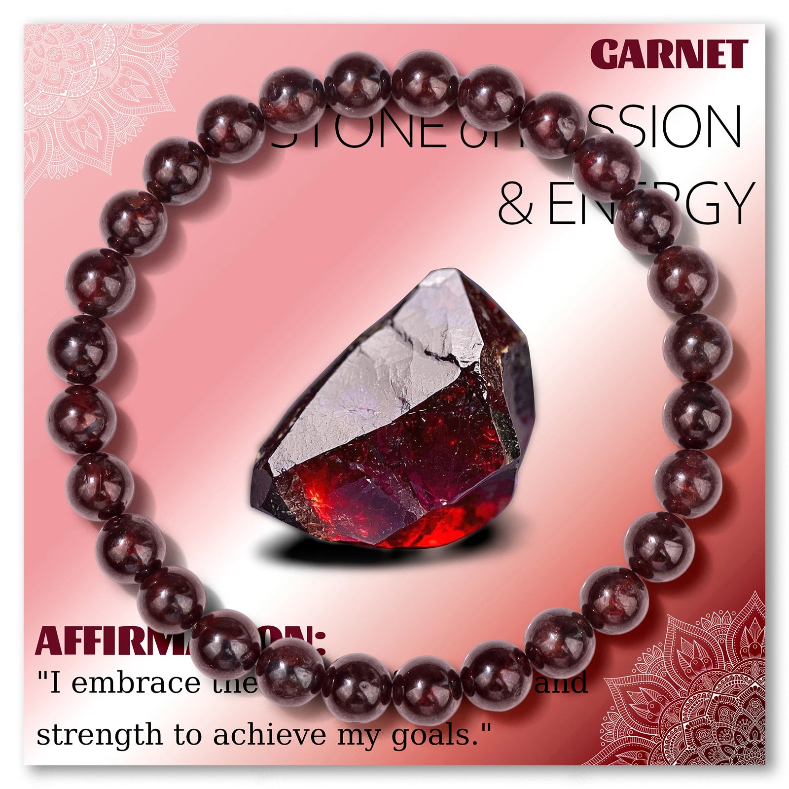 Natural Garnet Stone Bracelet 4 6 8mm Round Beaded Bracelets Healing Reiki Spiritual Gems Bracelet with Card for Women Men