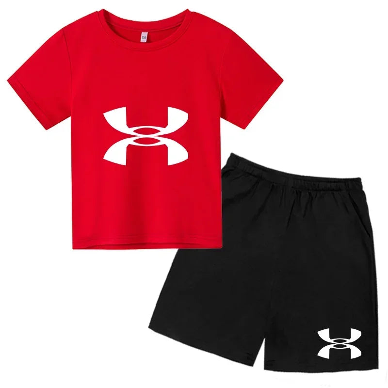 Short-Sleeved T-Shirt And Shorts with Printed Logo - Stylish SportswearChildren's 2-Piece Sportswear Set -  Ensemble for Kids