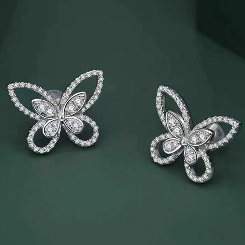Fashionable Butterfly Combos Necklace Bracelet Earrings Ring Set Rhinestone Designed Illusion Butterfly Jewelry for Women