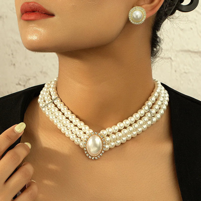 Pearl Bridal Necklace and Earrings two-piece modern women's accessories 2025 luxury designer jewelry Retro Sparkling