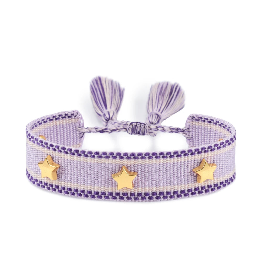 Vintage Friendship Bracelets STARS | MOON Bracelets Adjustable Woven Arm Stacked Jewelry