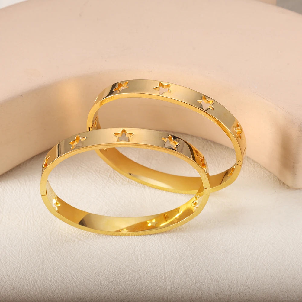 JOVO LOVE Fashion Hollow Stars and Carve Bangle STARS ALL ALIGNED BRACELET SET Stainless Steel Waterproof Jewelry for Women 2025