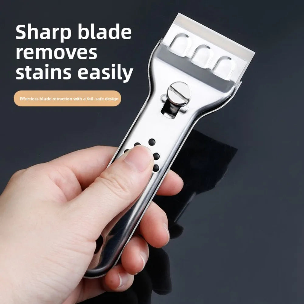 Stainless Steel Window Glass Scraper Tool with Replaceable Blades for Ceramic Hob Wall Floor Cleaning Kitchen Household Use