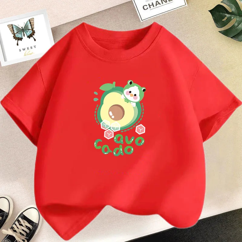 Lovely Avocado T Shirts for Girls Tops Summer Loose Cartoon Aesthetic Casual T Shirt Vintage Lemon Fruit Tshirt