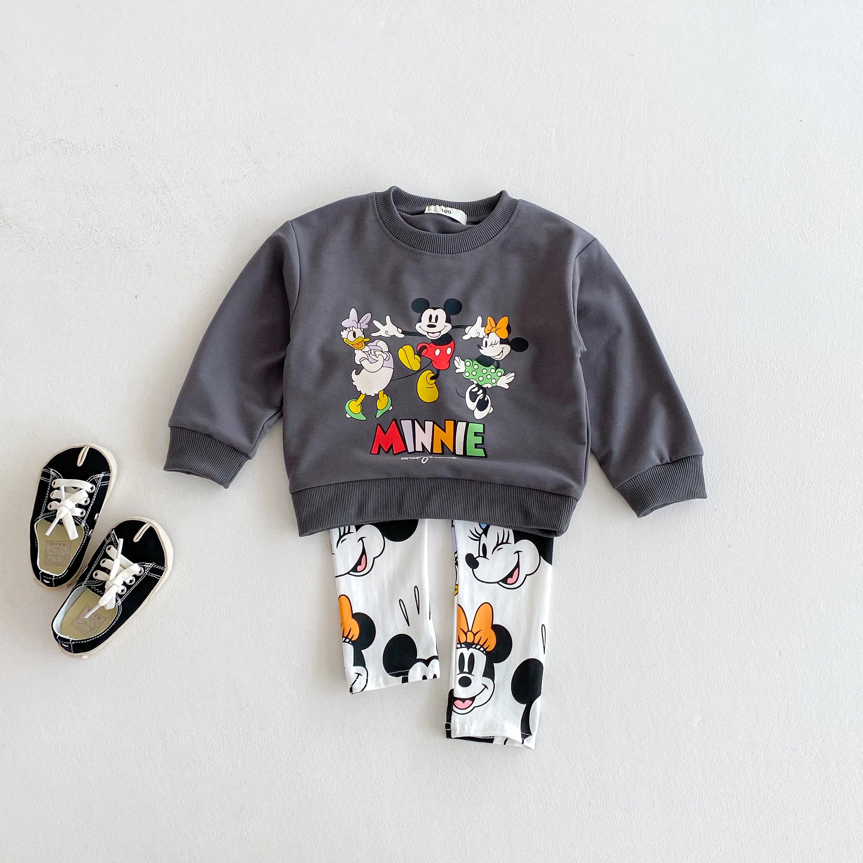Autumn Winter Girl Sweatshirt Hoodies Clothing Set Mickey Mouse Top + Pants Kids Girl Children Girl Child Bottom Top Suit