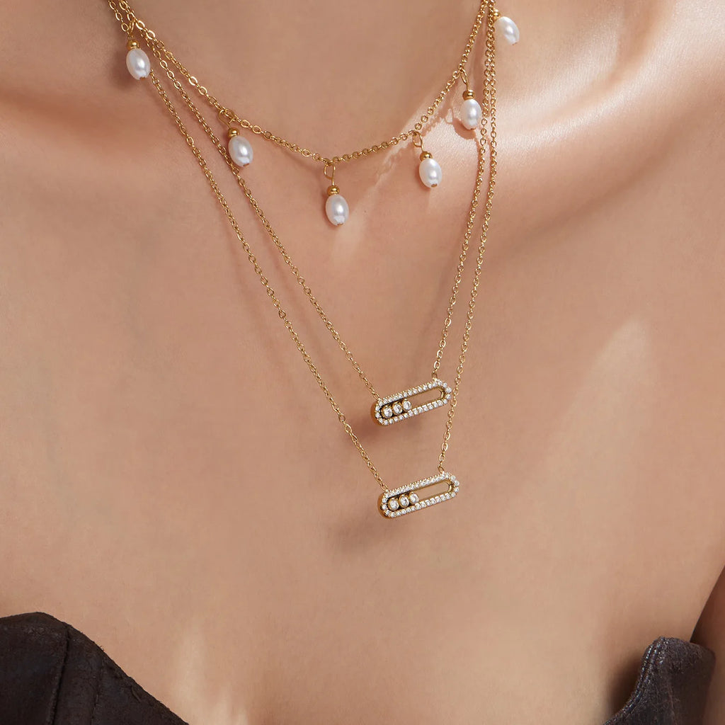 Shiny Zircon Pendant Necklaces Bracelets Rings 18k Gold Plated Stainless Stee Chain Necklace Bracelet Ring Jewelry Set for Women