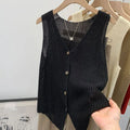 Summer Korean Cotton And Linen Fashion Casual Solid Color Loose V-Neck Vest For Women