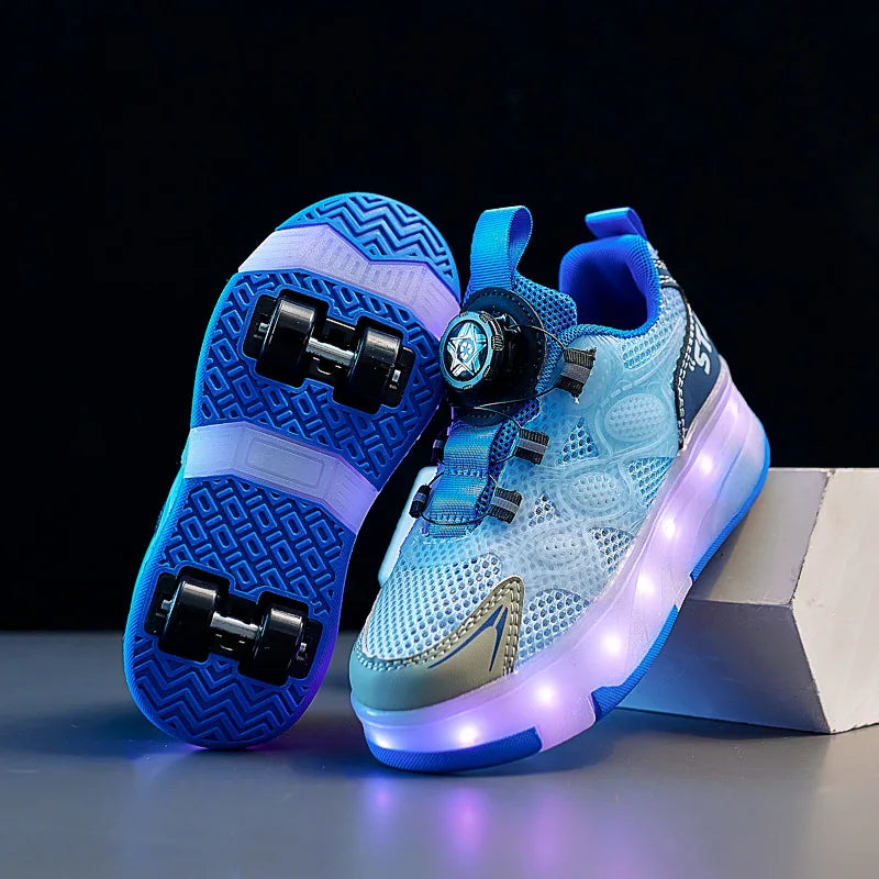 Children's Roller Skates Sports Inline Skating Shoes Boys And Girls Breathable Wheel Shoes Summer Lighting Four-Wheel Gliding...