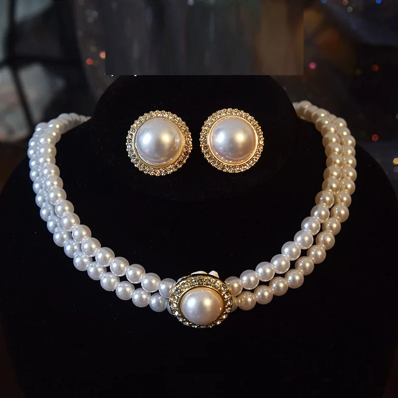Pearl Bridal Necklace and Earrings two-piece modern women's accessories 2025 luxury designer jewelry Retro Sparkling
