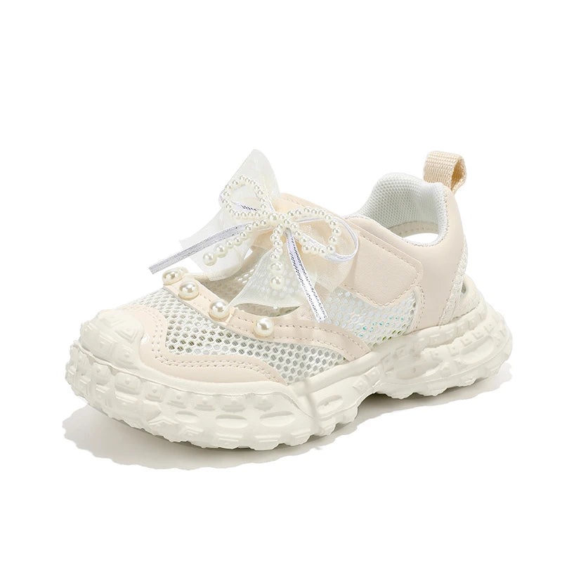 Girls' princess sandals summer 2025 new children's Baotou foreign pearl single mesh shoes for children mesh sneakers