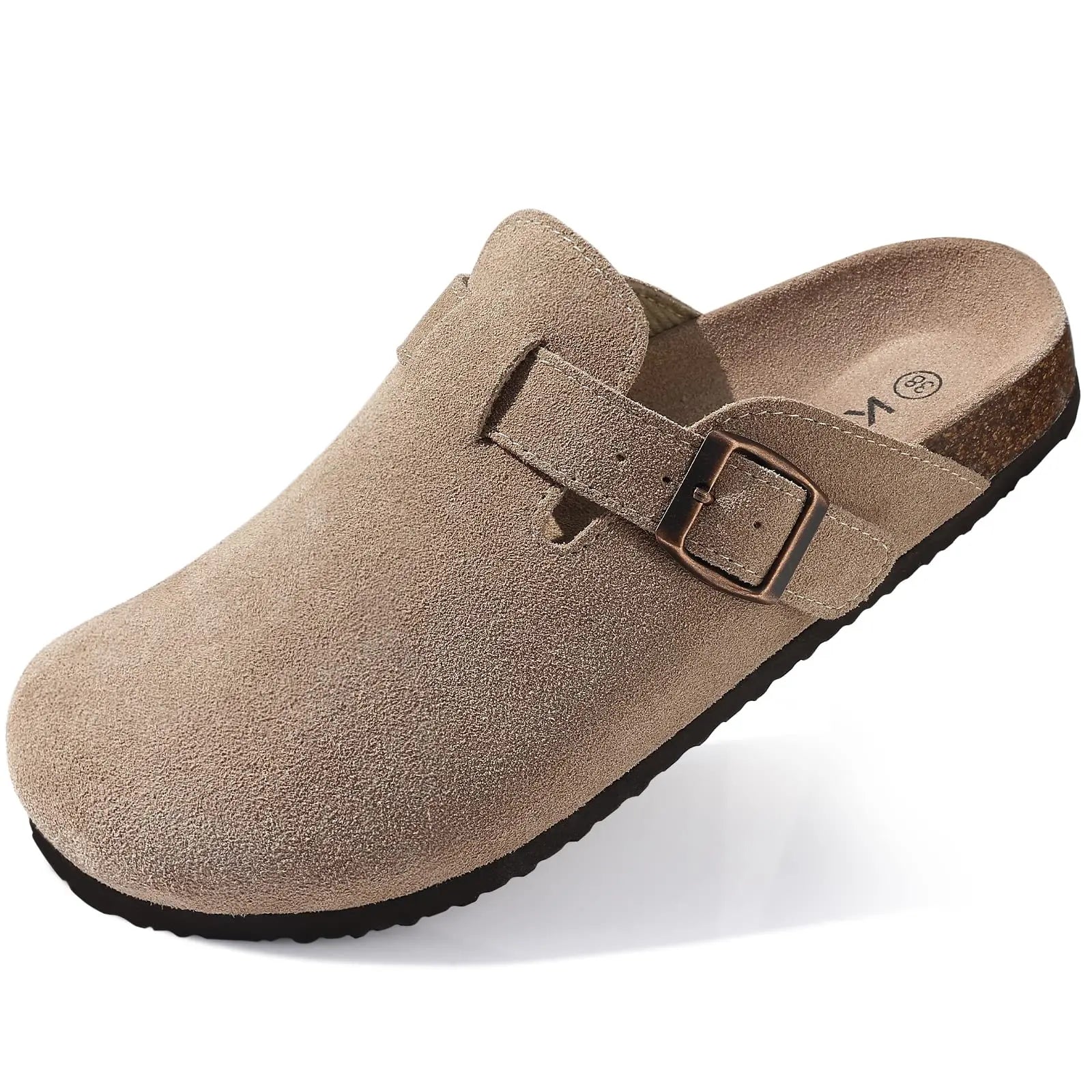 Litfun Classic Cork Clogs For Women Men Genuine Summer Clogs with Arch Support Cork Leather Home Mules Shoes Thick Beach Sandals