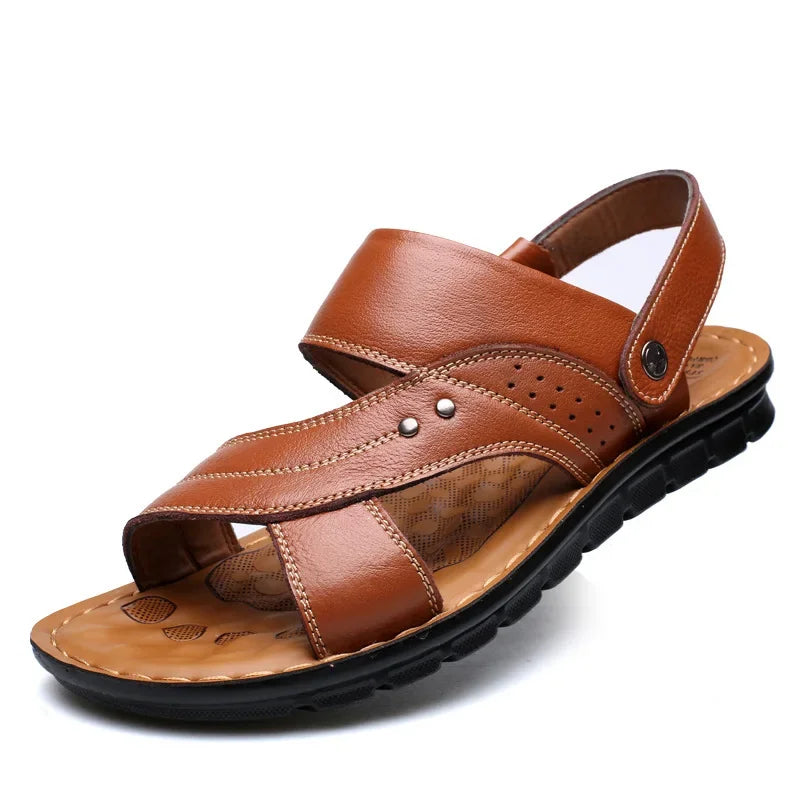 Men Leather Sandals 2026 New Summer Classic Men Shoes Slippers Soft Sandals Men Roman Comfortable Walking Footwear Big Size 48
