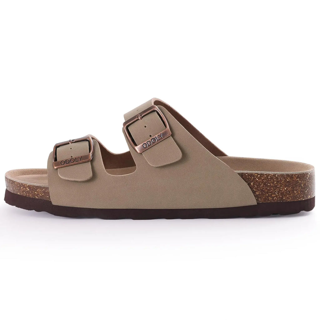 Shevalues Men Classic Leather Sandals Fashion Double Outdoor Beach Shoes Comfort Unisex Cork Footbed Slippers With Arch Support