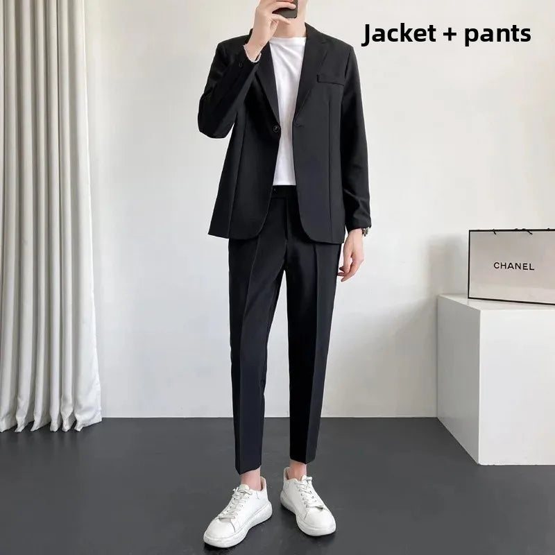 Loose Handsome Summer Suit Jacket Slimming Business Professional Formal Trendy Fashion Set for Men Casual Chic Outfit