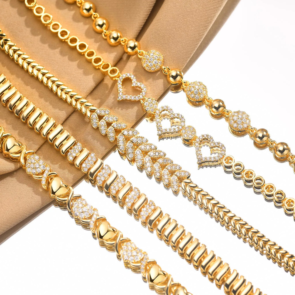 Elegant Pave Link Women's Chain Bracelets Cubic Zirconia Inlay Statement Jewelry