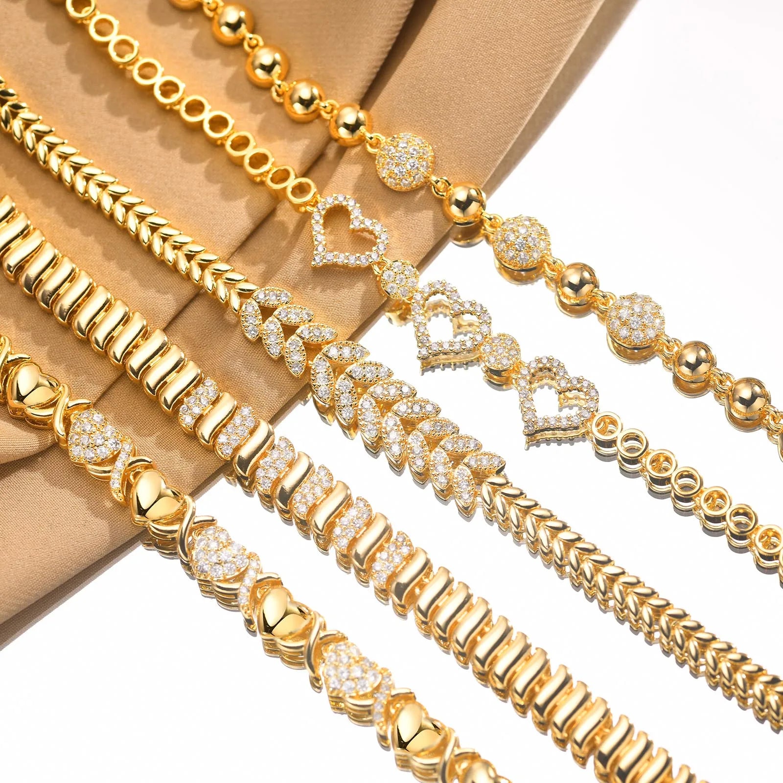 Elegant Pave Link Women's Chain Bracelets Cubic Zirconia Inlay Statement Jewelry