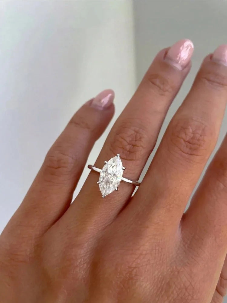 GRA Luxury Fashion 1-2CT Real Marquise Moissanite Diamond Wedding Engagement Rings for Women 925 Sterling Silver Fine Jewelry