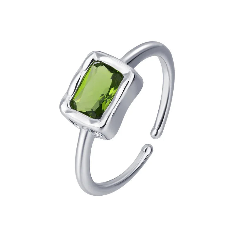 VENTFILLE 925 Sterling Silve Green Crystal Geometry Ring Square Retro Sweet Jewelry Birthday Gift Dropshipping
