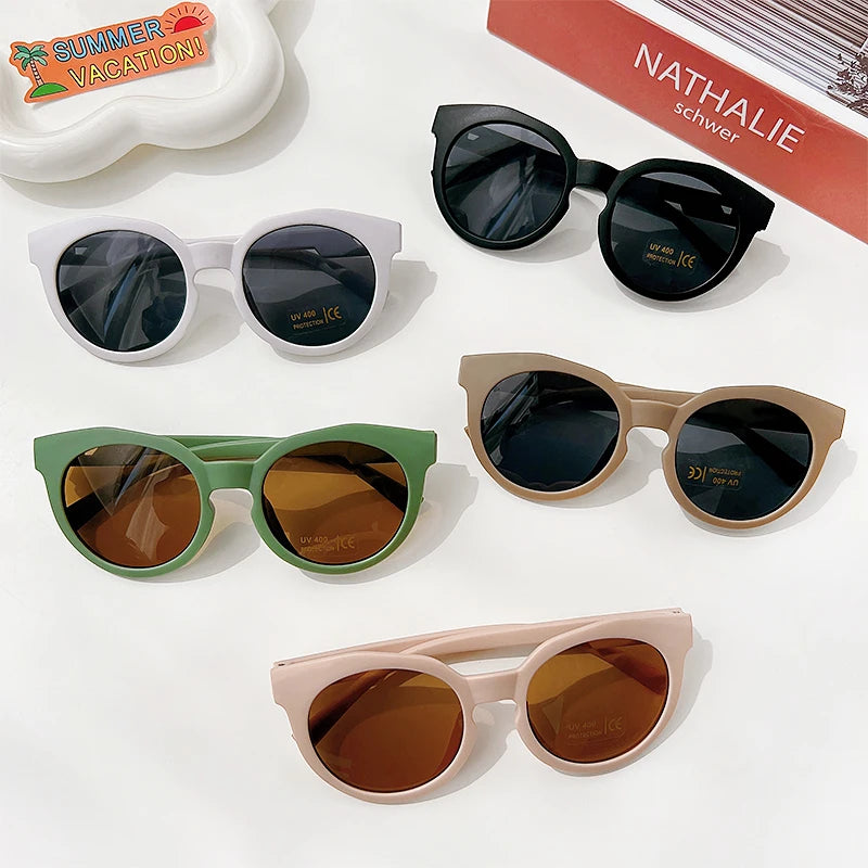 New Children Cute Checker Panel Color Round UV400 Sunglasses Baby Girls Outdoor Sun Protection Sunglasses Kid Sun Glasses