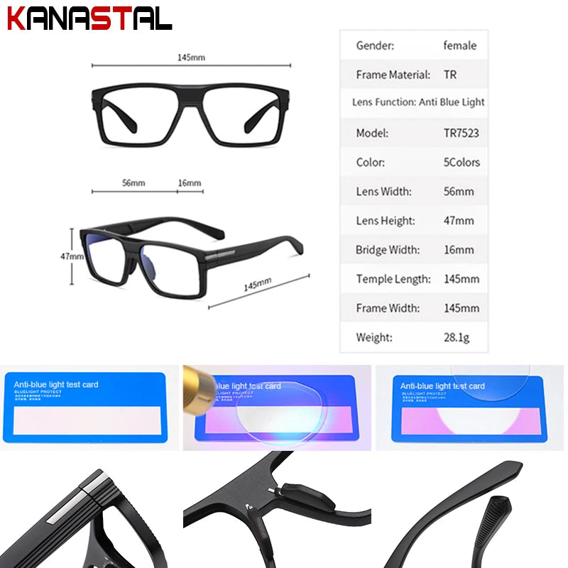 Men Blue Light Blocking Prescription Glasses Myopia Reading Eyewear Women CR39 Optical Lenses Computer TR90 Big Eyeglasses Frame