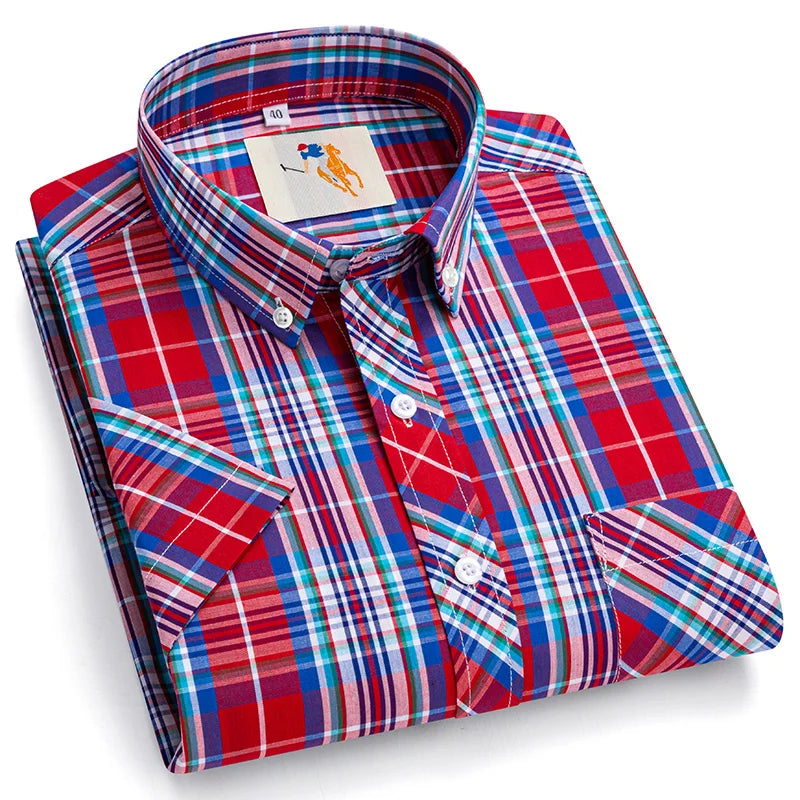 Cotton England Plaid Shirts For Men Plus Size Regular Fit Classic Man's Clothing Young Boy New Style Summer Short Sleeve Shirts
