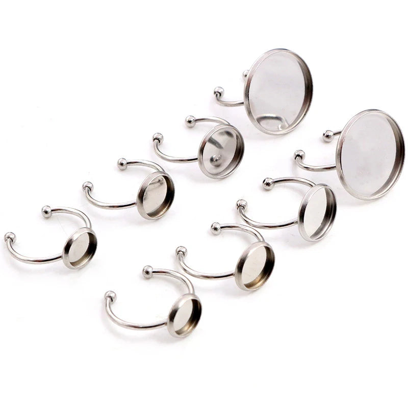 10pcs 6 8 10 12 14 16 18 20mm Stainless Steel Gold Plated Adjustable Ring Settings Blank Base,Fit 6-20mm Glass Cabochons Buttons