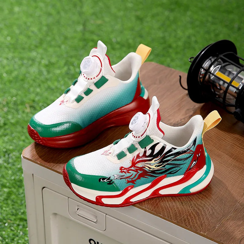 Boys' Breathable Running Shoes 2025 Style Button Design Mesh Soft Bottom Anti-Slip Children's Sport Shoes Comfortable All-Season